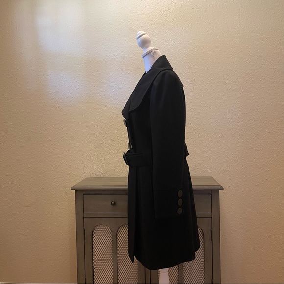 Worthington Petite Black Fitted Double-Breasted Belted Wool Blend Dress Coat PS - Picture 4 of 16